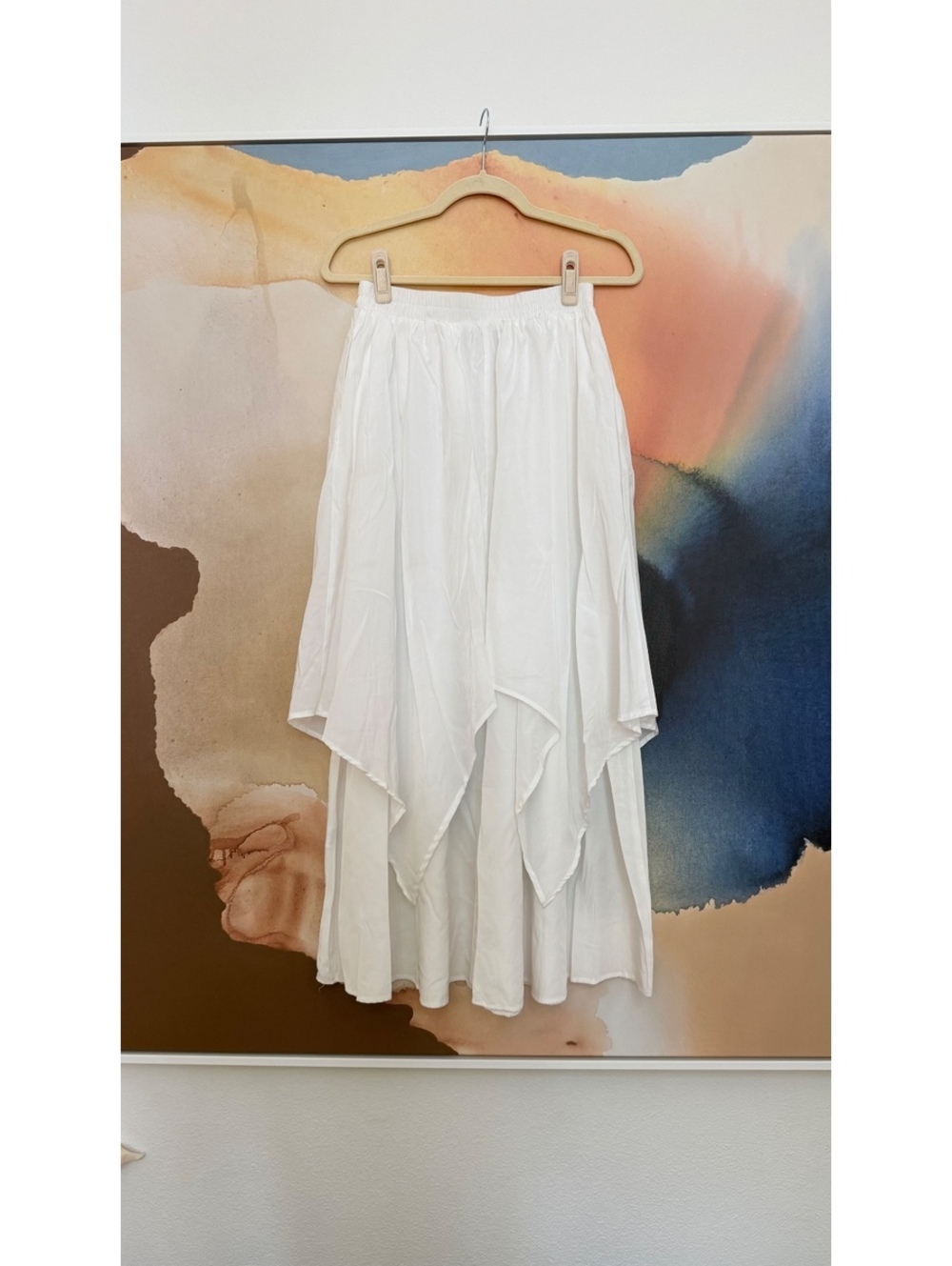 White Layered Midi Skirt with Handkerchief Hem
